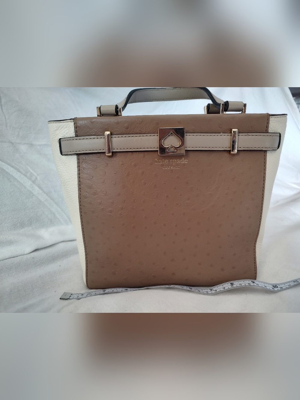 kate spade Two-Tone Taupe & White Structured Top-Handle Crossbody - Picture 3 of 12